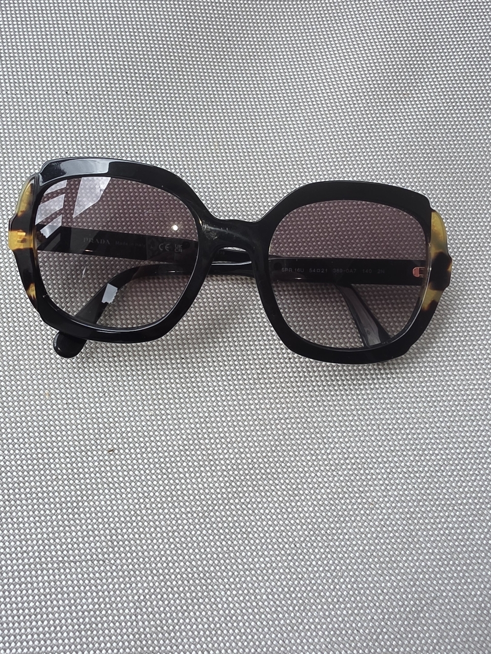 Authentic Prada Black Oversized Women's Sunglasses with Tortoiseshell Accents